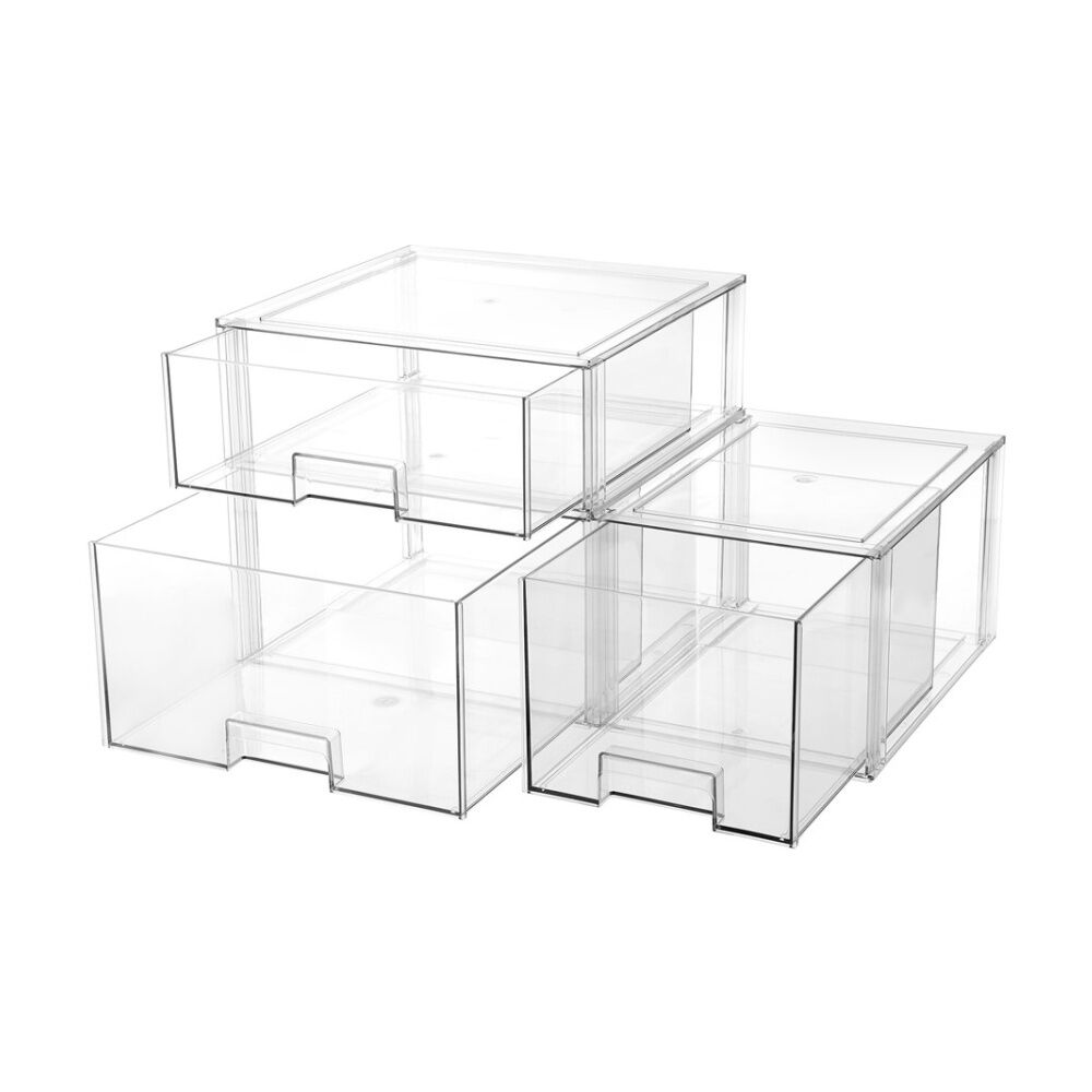 4x Boxsweden Crystal Stackable Drawer Organisation Storage Container Clear 16L