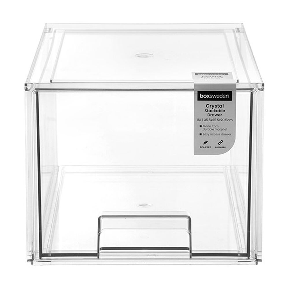 Boxsweden Crystal Stackable Drawer Organisation Storage Container Clear 16L
