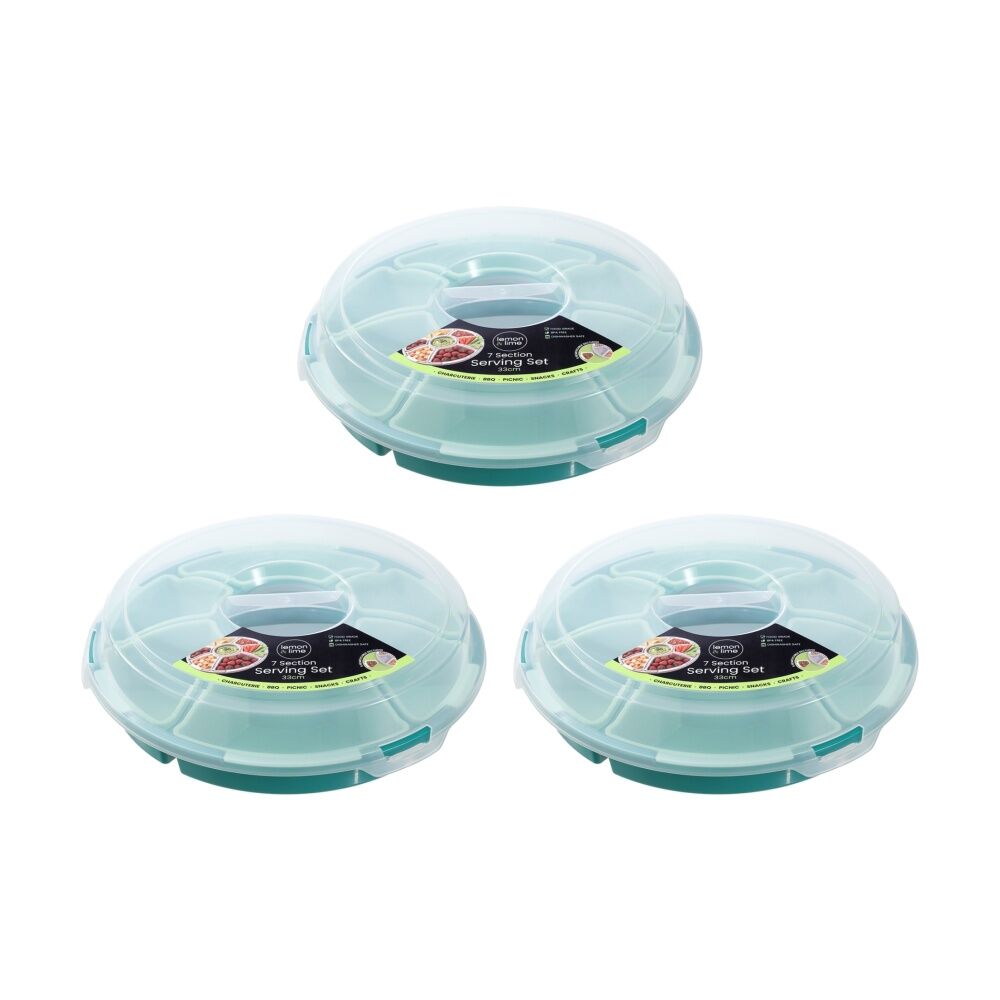 3PK Lemon And Lime Reusable Food Container Serving Set 7 Section Assorted 33cm