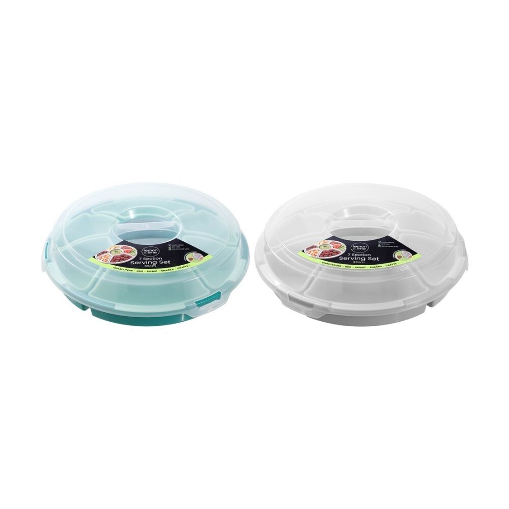 3PK Lemon And Lime Reusable Food Container Serving Set 7 Section Assorted 33cm