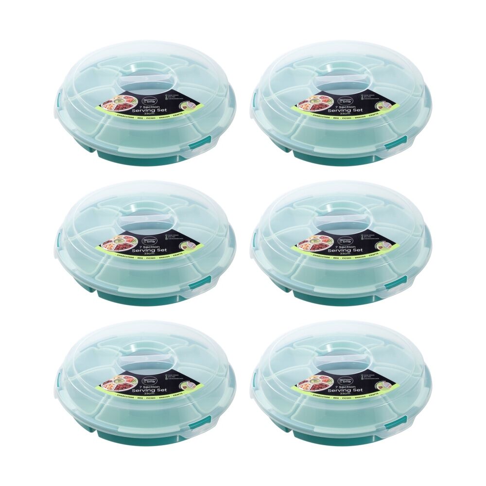 6PK Lemon And Lime Reusable Food Container Serving Set 7 Section Assorted 33cm
