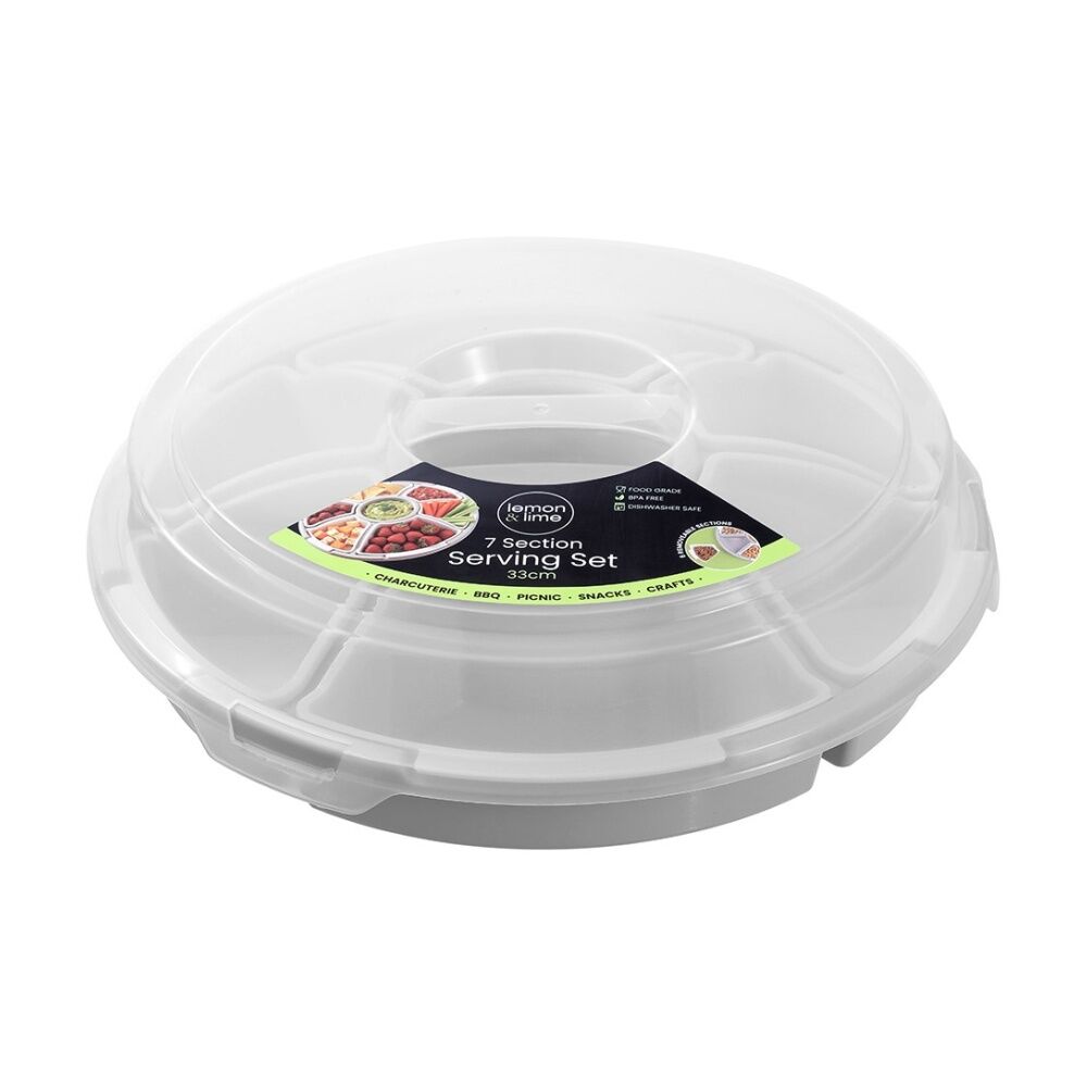 6PK Lemon And Lime Reusable Food Container Serving Set 7 Section Assorted 33cm