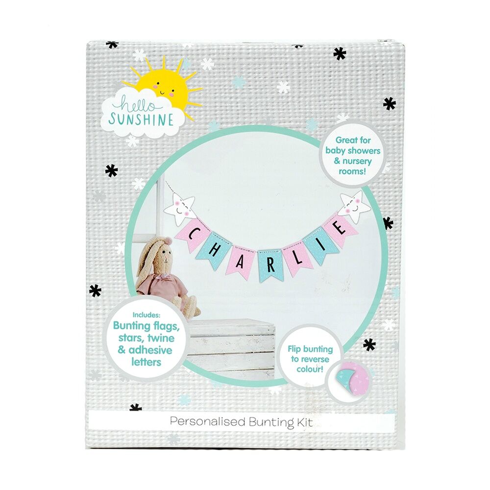 2PK Hello Sunshine Personalised Reversible Colour Flag Bunting Kit Pink/Blue