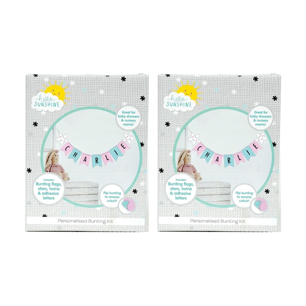 2PK Hello Sunshine Personalised Reversible Colour Flag Bunting Kit Pink/Blue