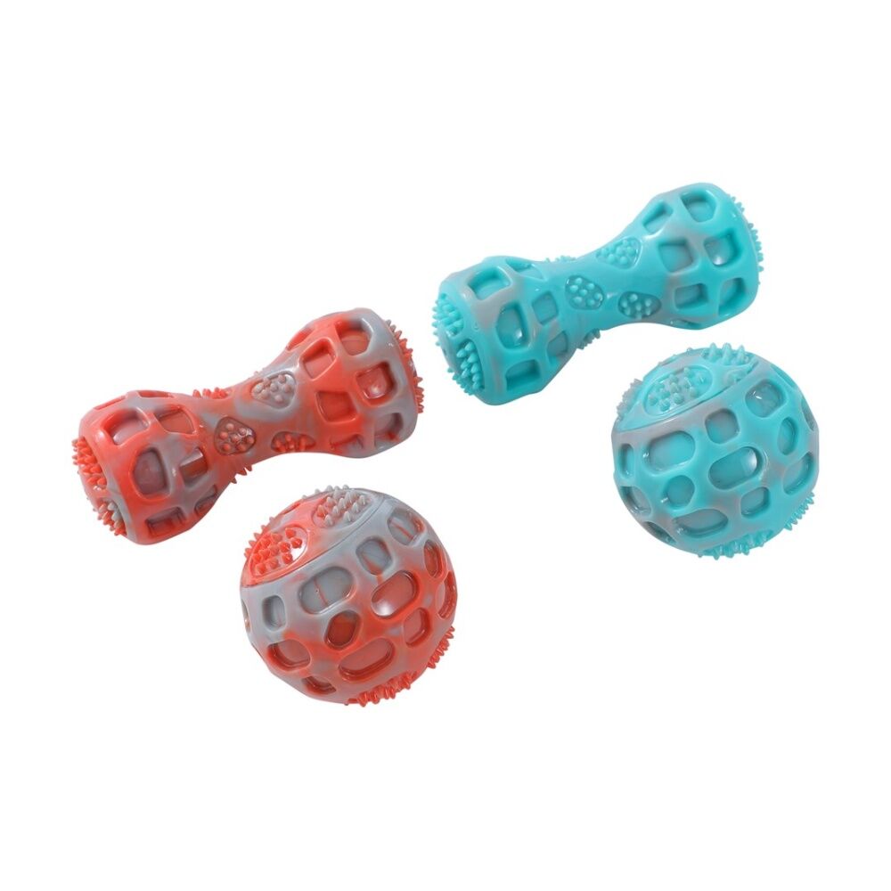 6PK Paws And Claws Pet Dog Toy Dental Duo TPR Ball Baton Asst 13x5x5cm 7x7cm