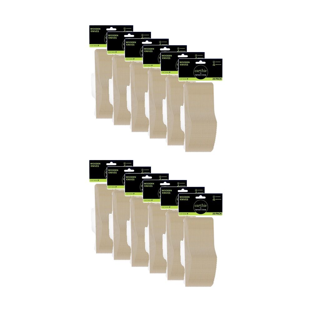 12x 20pc Lemon And Lime Wooden Knives Compostable Biodegradable Cut 16.5cm