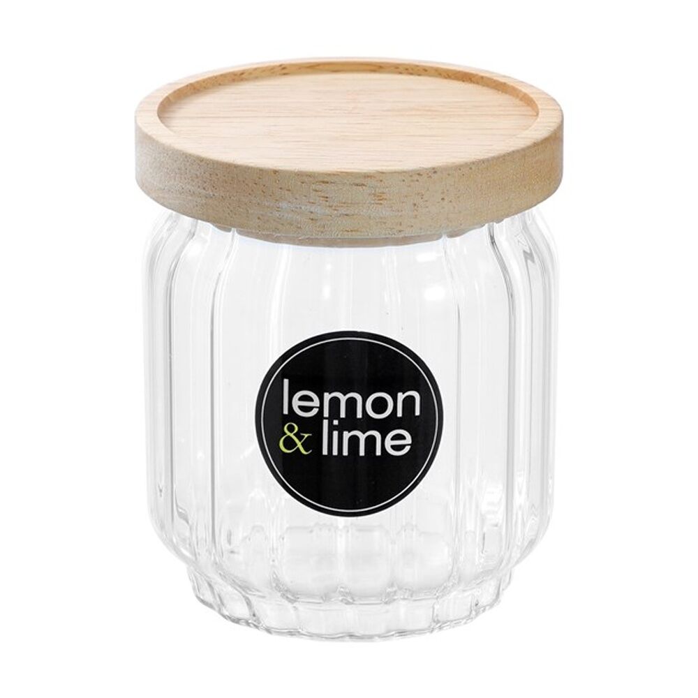 12PK Lemon And Lime Woodend Ribbed Glass Jar Reusable Food Container 500ml