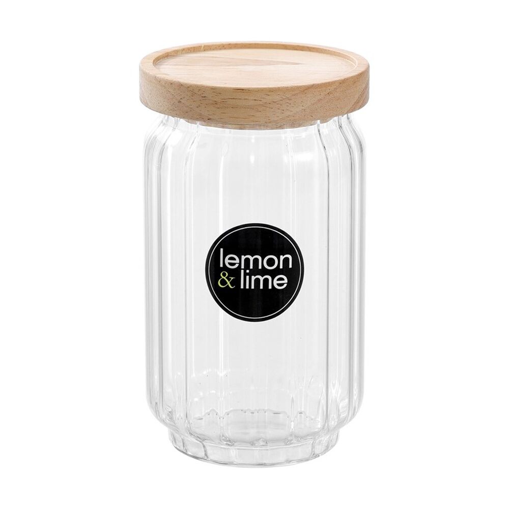12PK Lemon And Lime Woodend Ribbed Glass Jar Reusable Food Container 750ml