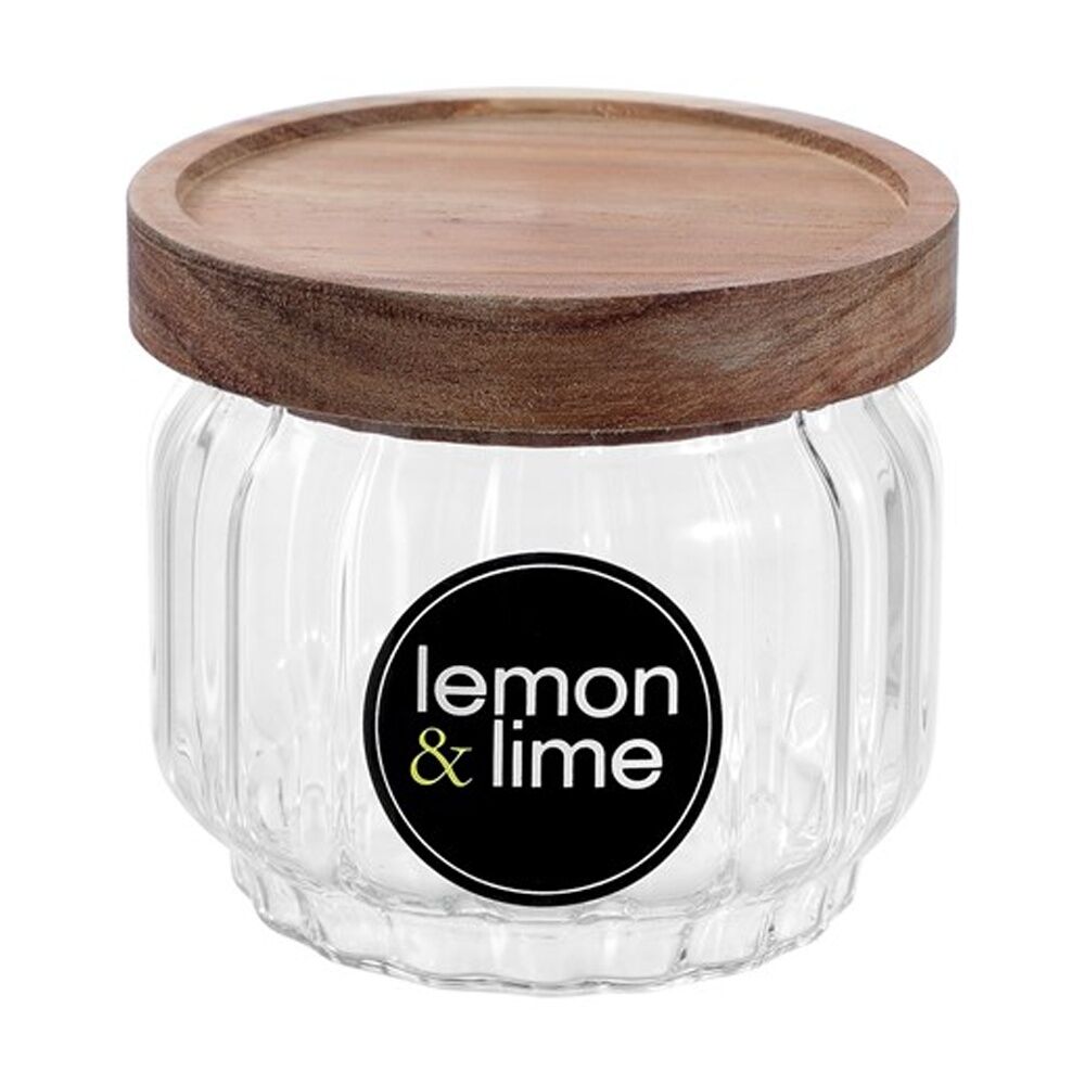 6PK Lemon And Lime Woodend Acacia Glass Jar Reusable Food Container 350ml