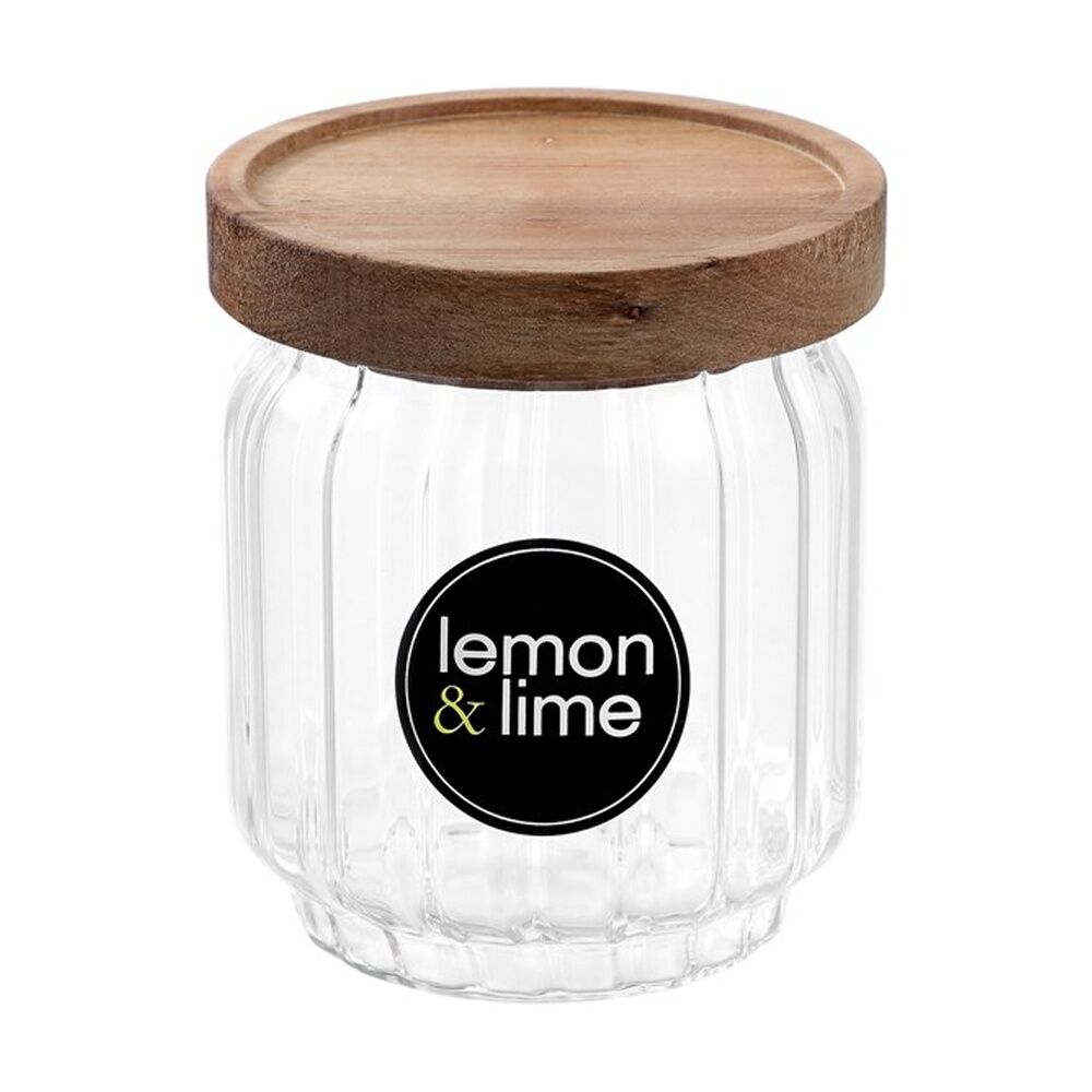 12PK Lemon And Lime Woodend Acacia Glass Jar Reusable Food Container 500ml