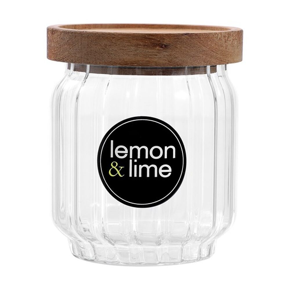 6PK Lemon And Lime Woodend Acacia Glass Jar Reusable Food Container 500ml