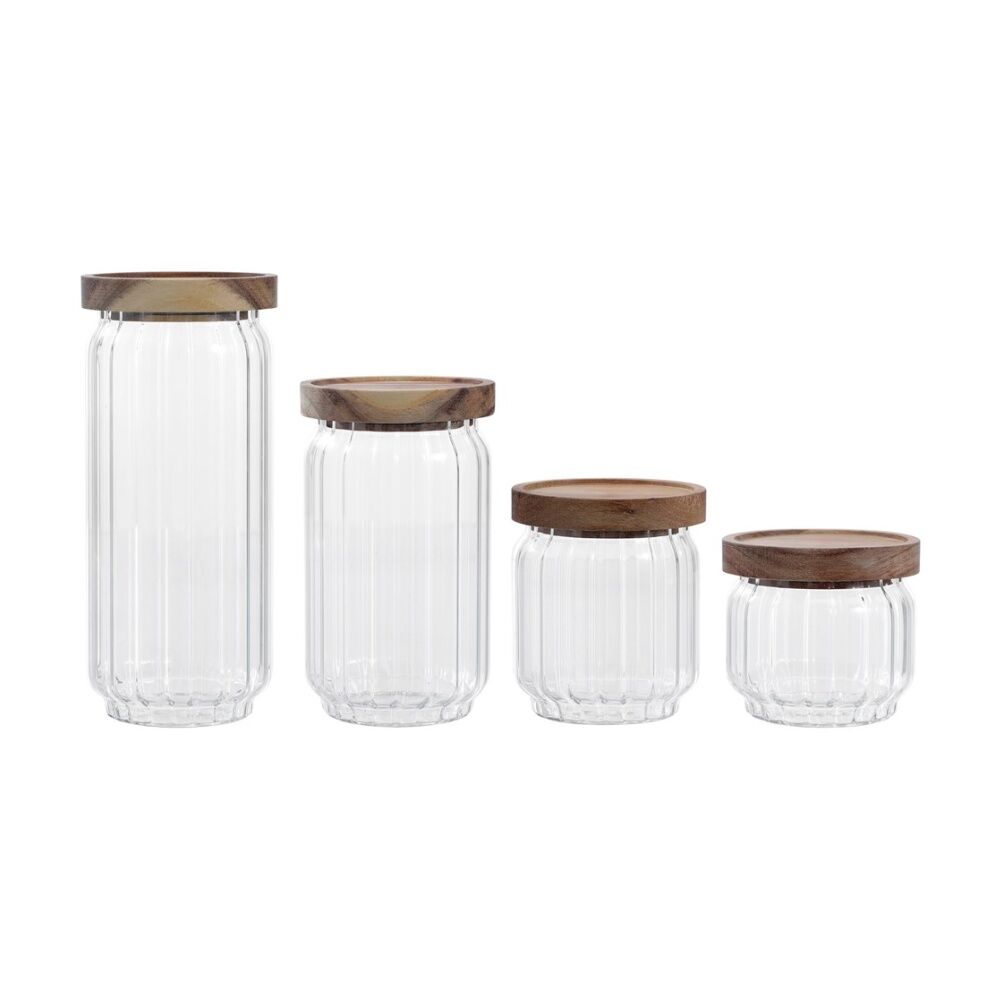 6PK Lemon And Lime Woodend Acacia Glass Jar Reusable Food Container 500ml