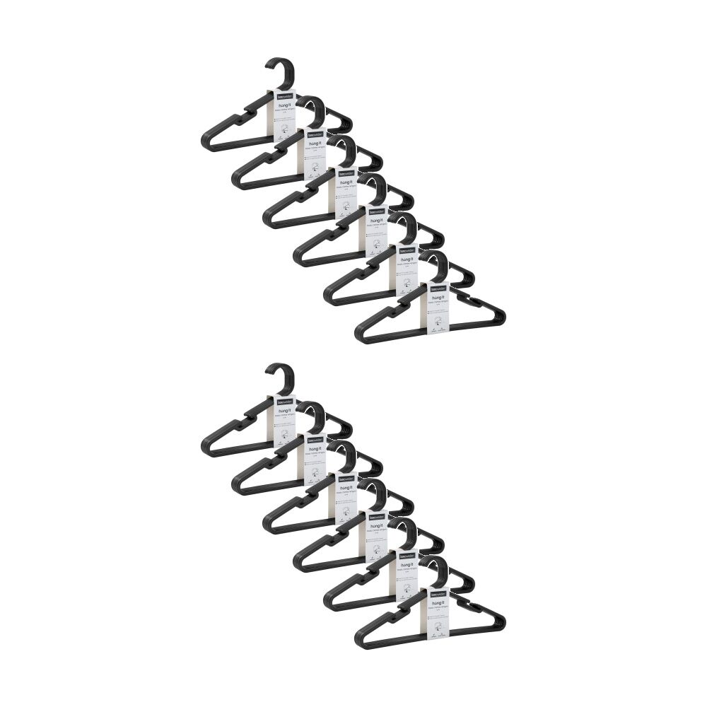 12x 10pc Boxsweden Hangit Essentials Clothes Plastic Hangers Strap Black 39cm