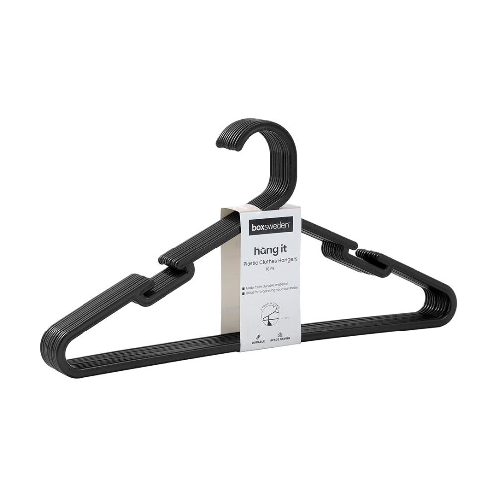 24x 10pc Boxsweden Hangit Essentials Clothes Plastic Hangers Strap Black 39cm
