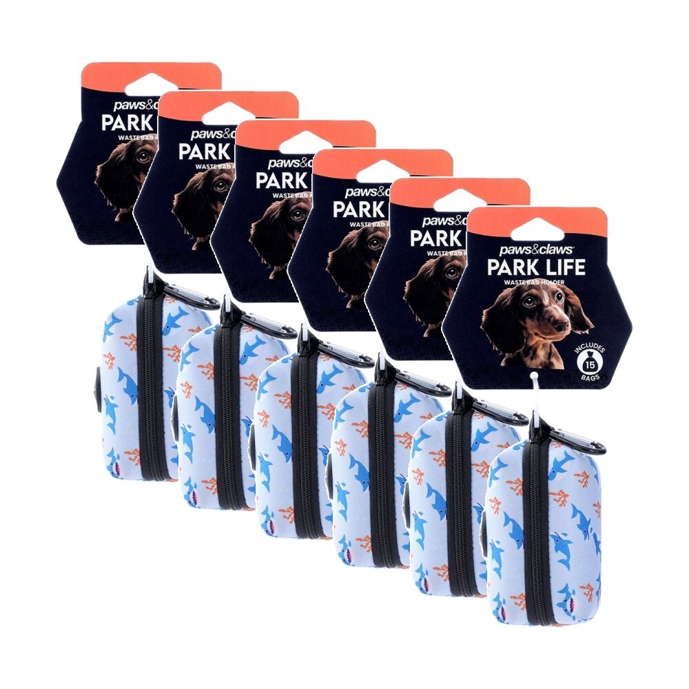 6PK Paws And Claws Pet Dog Park Life Waste Bag Holder Neoprene Asst 9.5x5x5cm