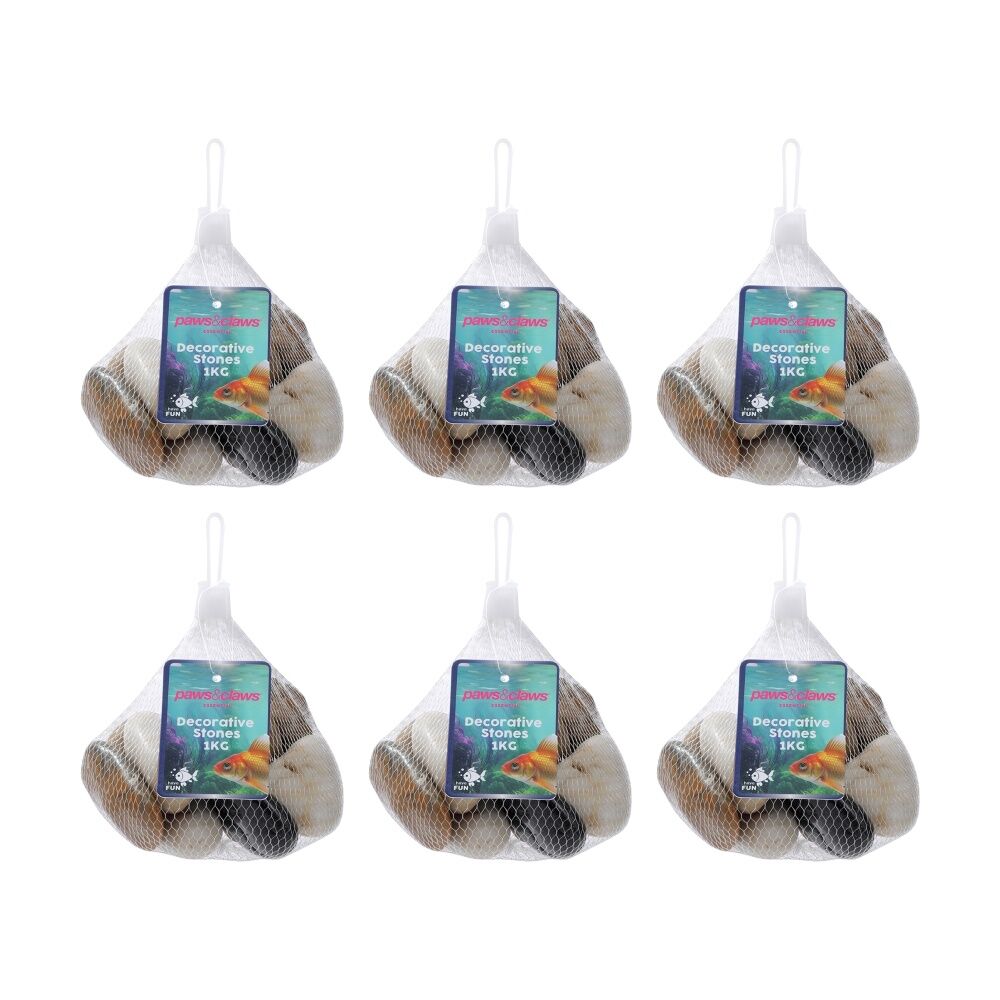 6PK Paws And Claws Large Brown Decorative Stones Aquarium Decor 5-8cm 1kg