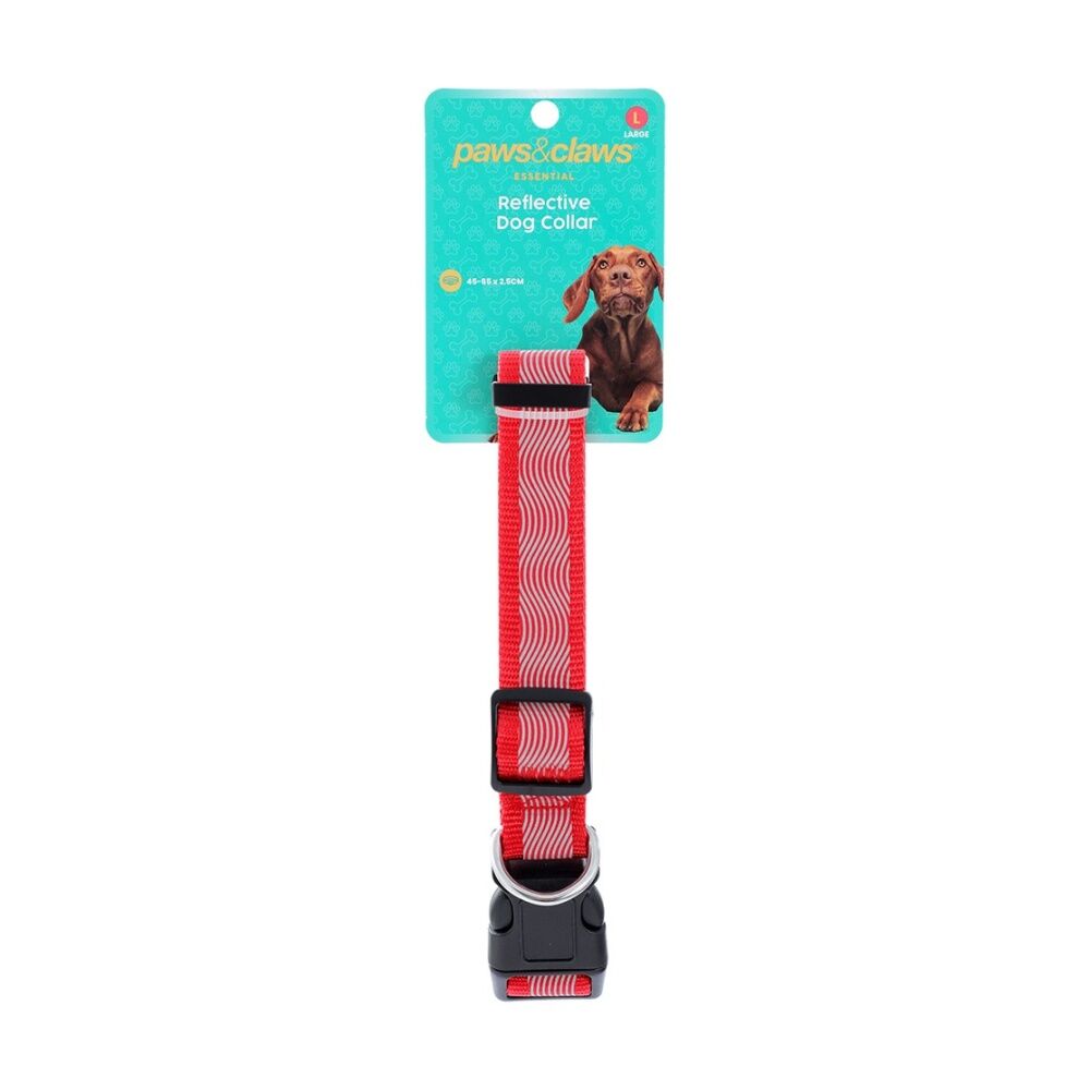 3PK Paws And Claws Reflective Pet Dog Collar Assorted Large 45-65cmx2.5cm