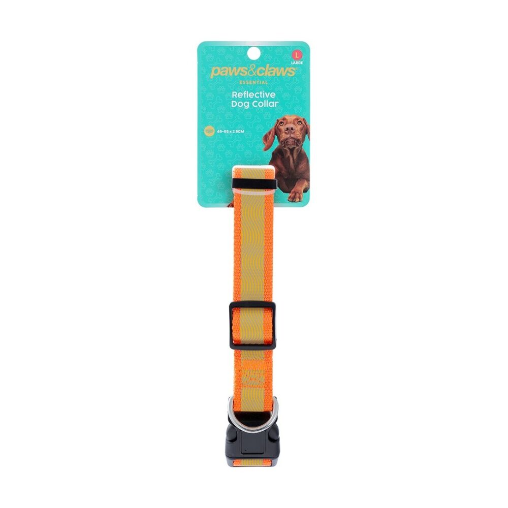 6PK Paws And Claws Reflective Pet Dog Collar Assorted Large 45-65cmx2.5cm
