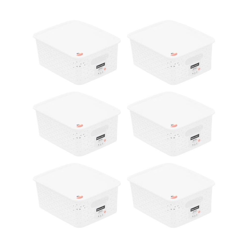 6PK Boxsweden Wick Basket Home Organiser Storage Container White 4L 25x19x10cm