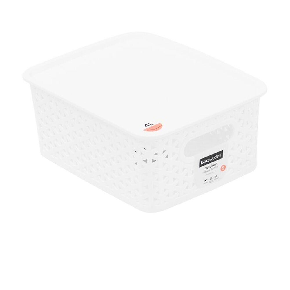 6PK Boxsweden Wick Basket Home Organiser Storage Container White 4L 25x19x10cm