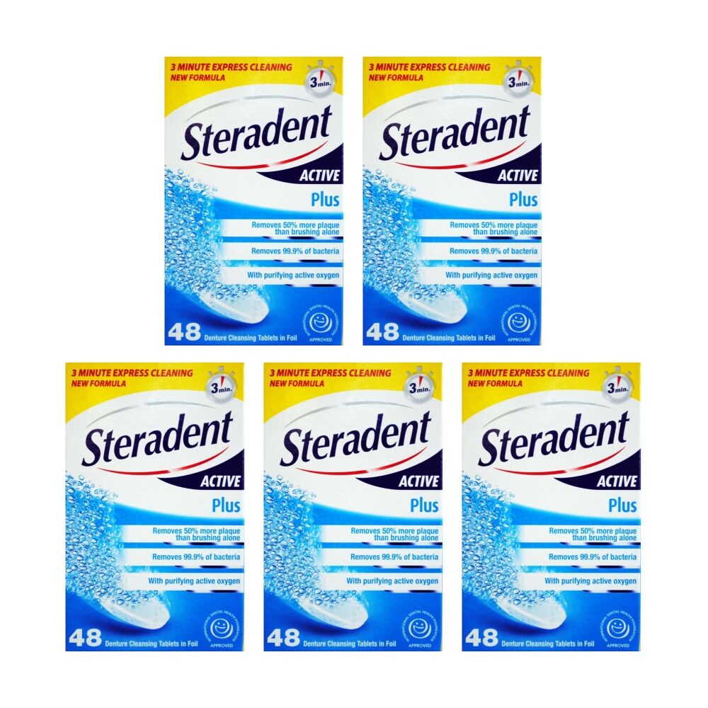 5x 48pc Steradent Active Plus Denture Cleansing Tablets In Foil Sealed Pack