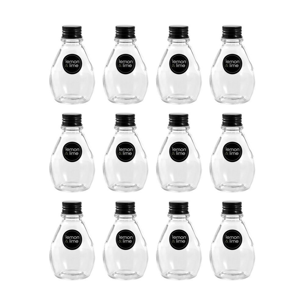12PK Lemon And Lime Verre Bulb Glass Reusable Food Container Lid Black 100ml