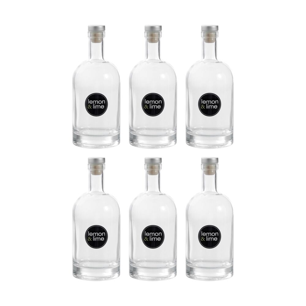 6PK Lemon And Lime Verre Round Glass Bottle Reusable Food Container 500ml