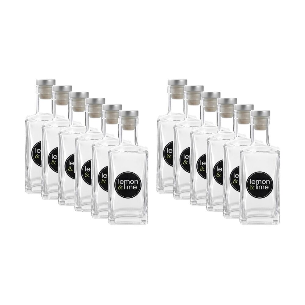 12PK Lemon And Lime Verre Square Glass Bottle Reusable Food Container 270ml