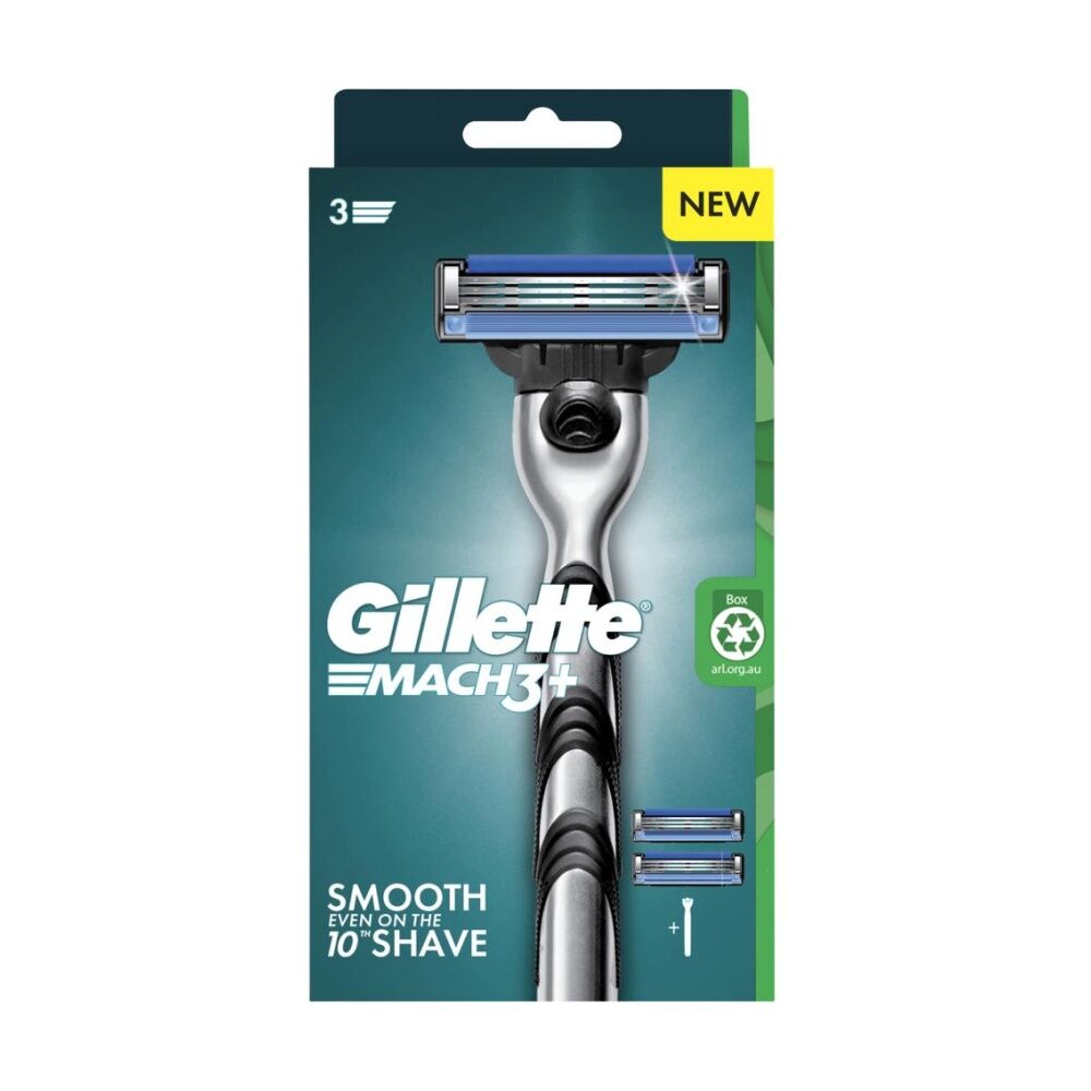 4PK Gillette Razor Mach 3+ Starter Kit W/ 3 Blades, 1 Handle & 2 Cartridges