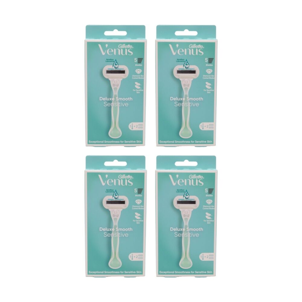 4PK Gillette Razor Venus Plus 1 Handle & 2 Cartridges Deluxe Smooth Sensitive