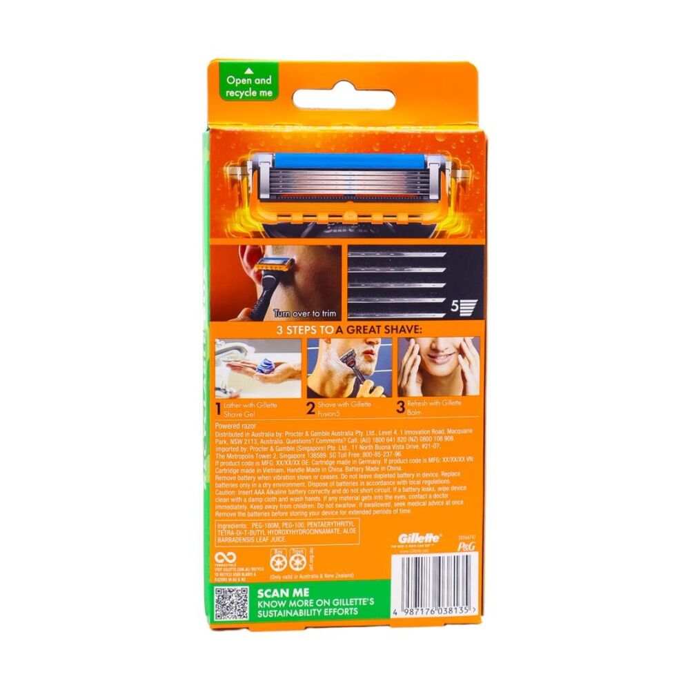 3PK Gillette Men's Fusion5 Power Razor For Close Precision Shave