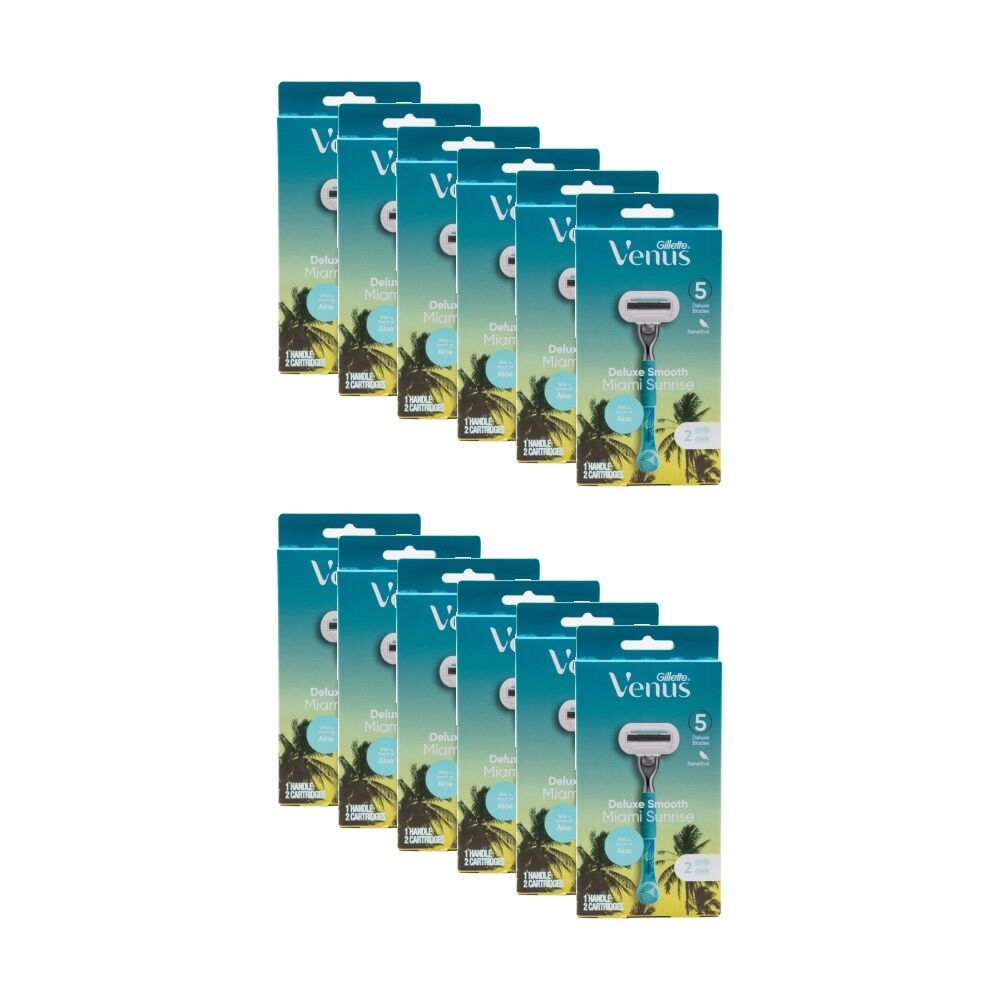 12x 3pc Gillette Venus Deluxe Smooth Miami Sunrise Razor W/ 1 Handle & 2 Blades