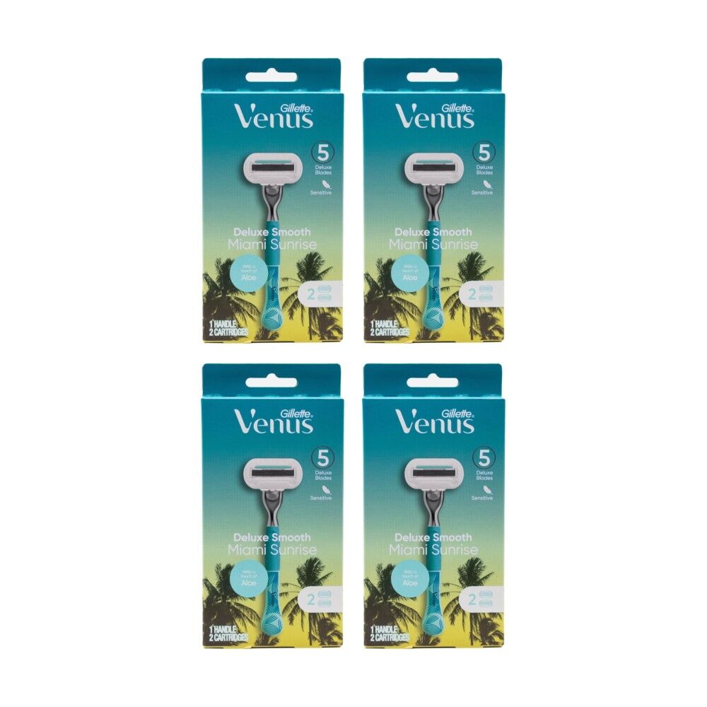 4x 3pc Gillette Venus Deluxe Smooth Miami Sunrise Razor W/ 1 Handle & 2 Blades