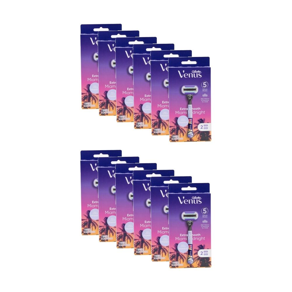 12x 3pc Gillette Venus Extra Smooth Miami Midnight Razor & 2 Deluxe Blades