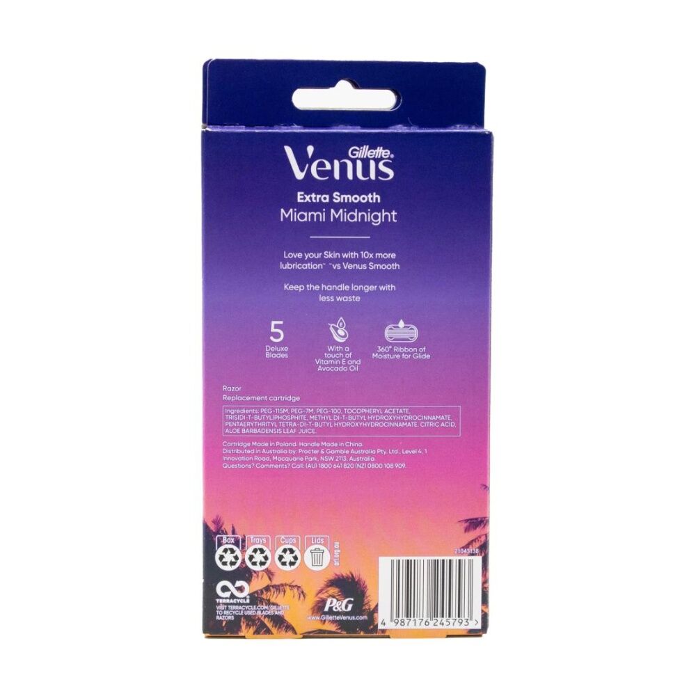12x 3pc Gillette Venus Extra Smooth Miami Midnight Razor & 2 Deluxe Blades