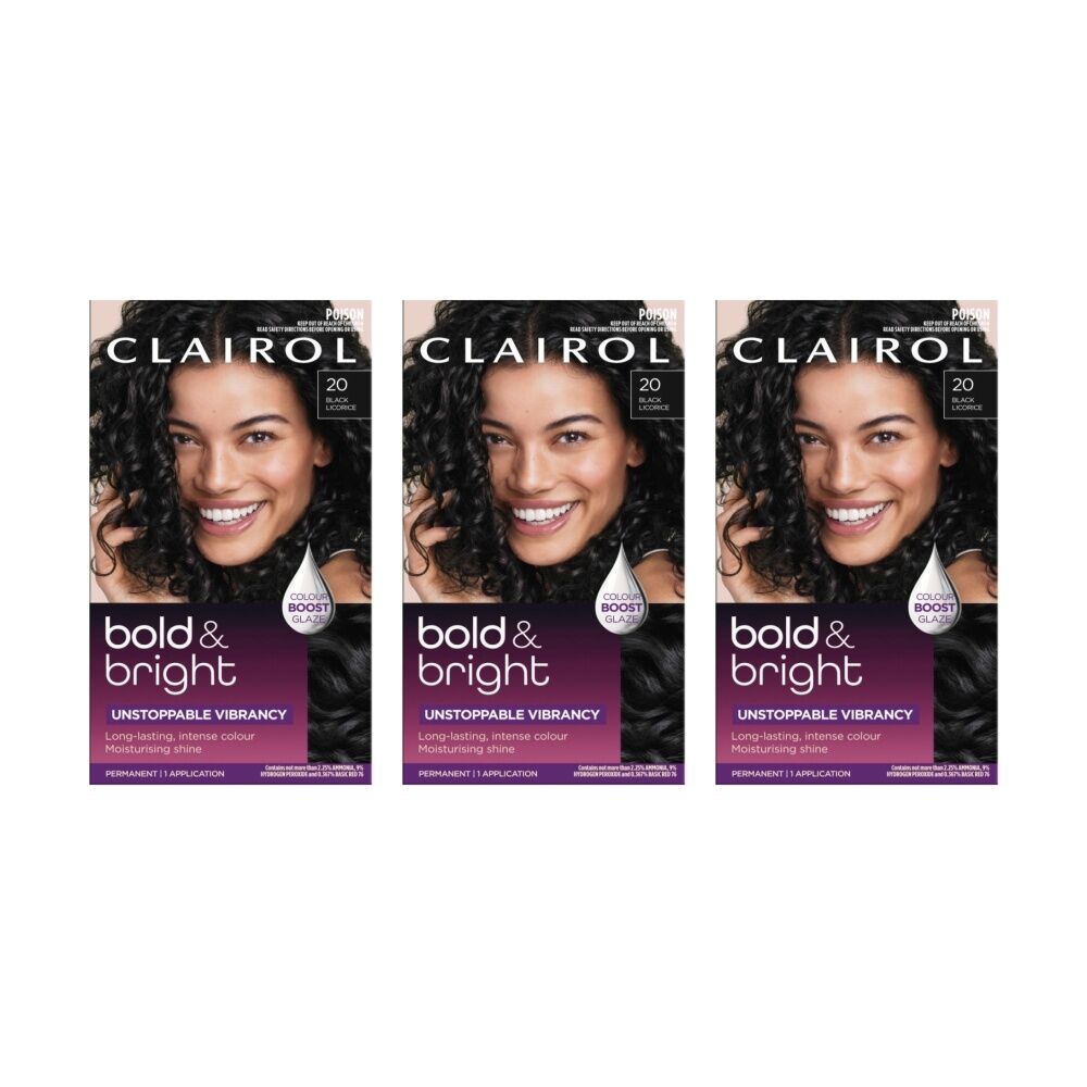 3PK Clairol Permanent Hair Colour 1 Application Bold & Bright 20 Black Licorice