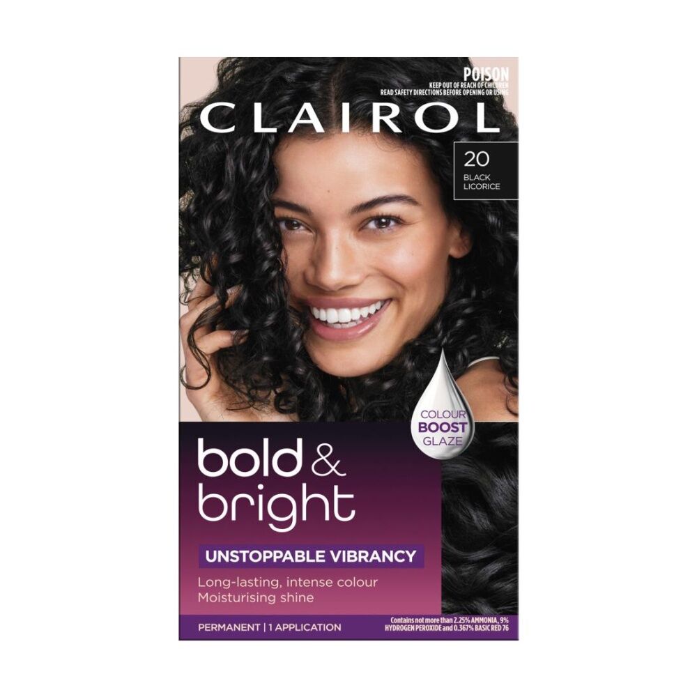 3PK Clairol Permanent Hair Colour 1 Application Bold & Bright 20 Black Licorice