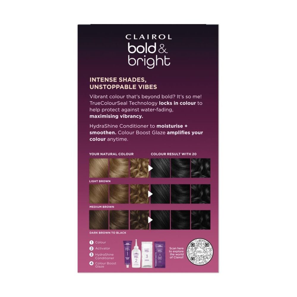 3PK Clairol Permanent Hair Colour 1 Application Bold & Bright 20 Black Licorice
