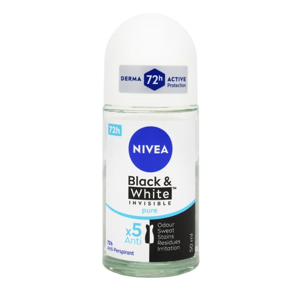 12PK Nivea Antiperspirant Roll On Deodorant Derma 72H Black White Invisible 50ml
