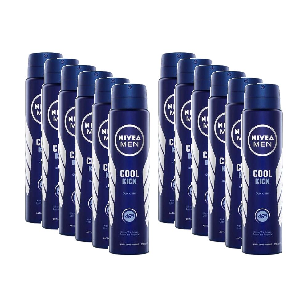 12PK Nivea Men's Antiperspirant Deodorant Aerosol 250mL Cool Kick