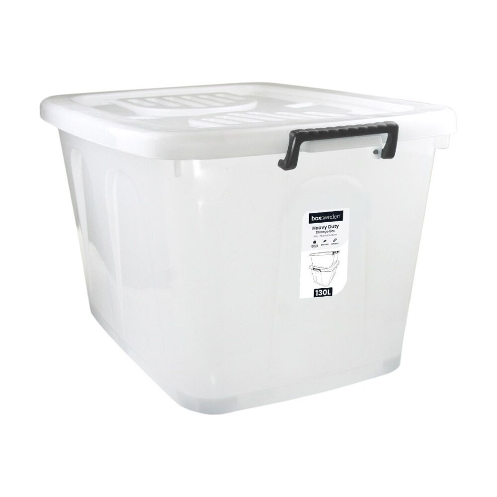 2x Boxsweden Heavy Duty Organisation Storage Box W/ Wheels White 130L