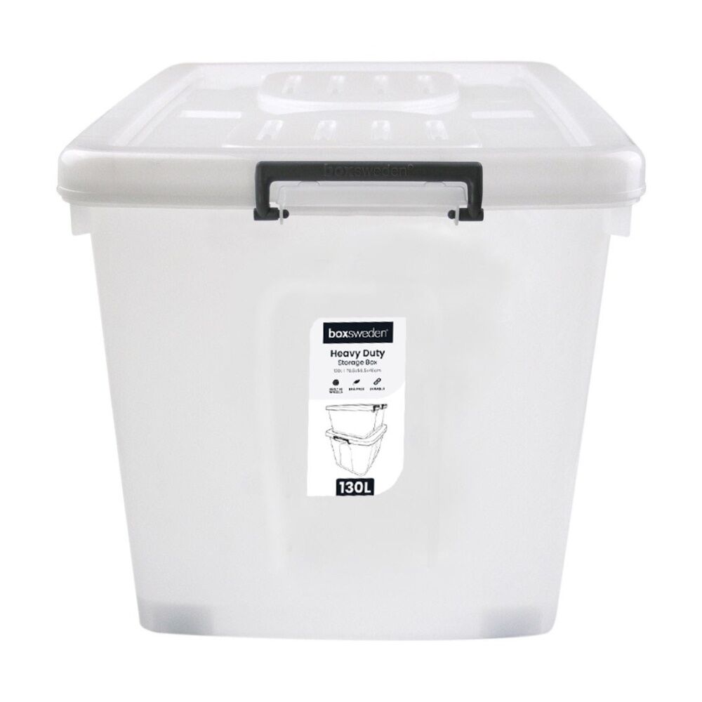 2x Boxsweden Heavy Duty Organisation Storage Box W/ Wheels White 130L