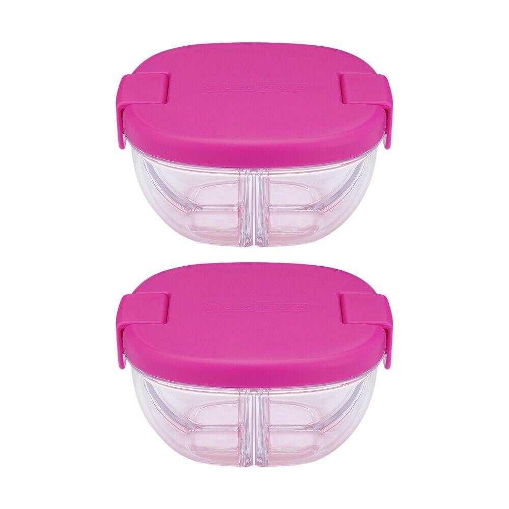 2PK Yumbox Kids 3 Compartment Snack Bowl Container Raspberry Pink 384ml