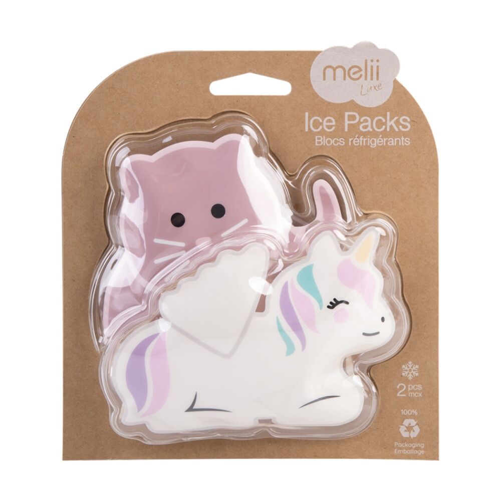 2pc Melii Kids Lunch Cooler Gel Ice Pack Set Unicorn & Cat Design