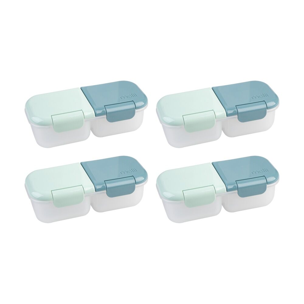 4PK Melii 2 Compartment Leakproof Hinged-Lid Snack Container Blue Mint 480ml