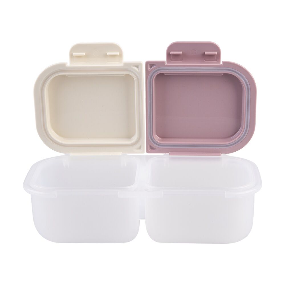 2PK Melii 2 Compartment Leakproof Hinged-Lid Snack Container Pink Ivory 480ml