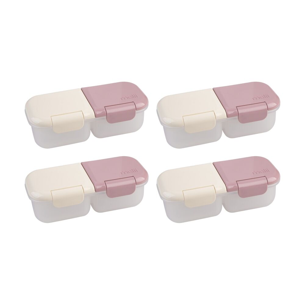 4PK Melii 2 Compartment Leakproof Hinged-Lid Snack Container Pink Ivory 480ml