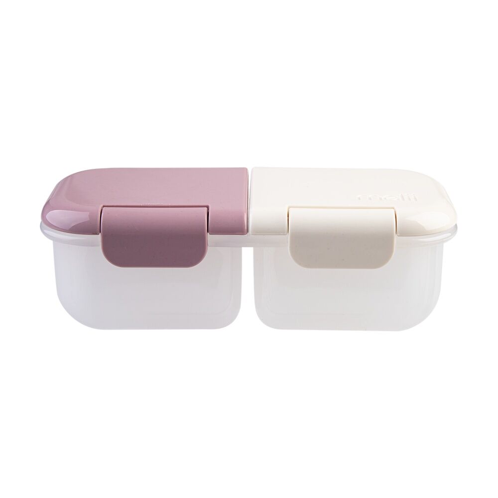 4PK Melii 2 Compartment Leakproof Hinged-Lid Snack Container Pink Ivory 480ml