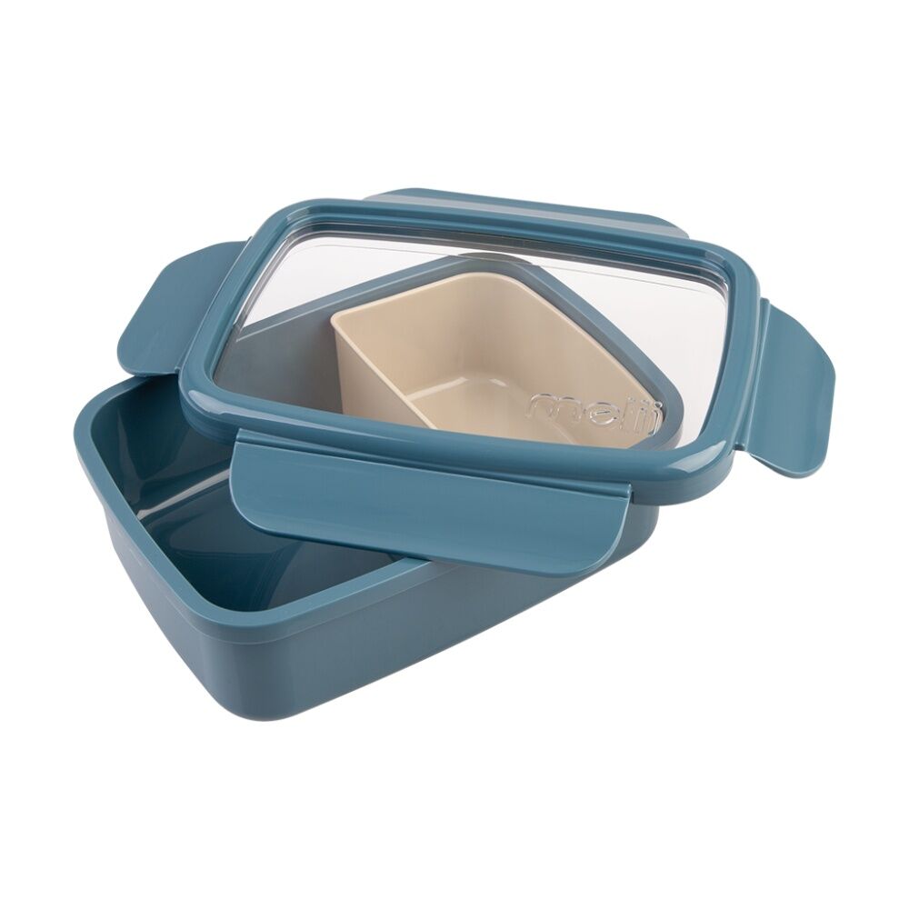 2PK Melii Bento Lunch Box Container W/ Removable Insert Blue Mint 880ml