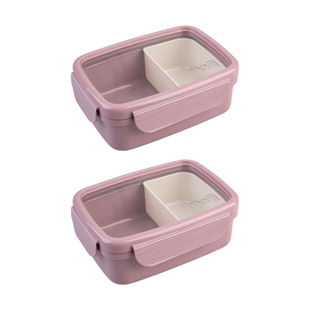 2PK Melii Bento Lunch Box Container W/ Removable Insert Pink Ivory 880ml